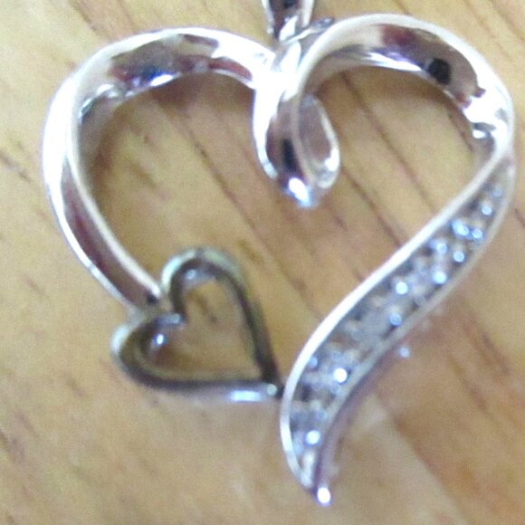 925 Sterling Silver and 10K Gold Diamond Double Heart Pendant - Picture 3 of 7